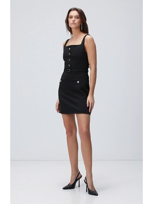 Network Black Accessory Detailed Dress