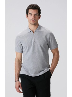 Network Grey Melange Polo Collar T-Shirt