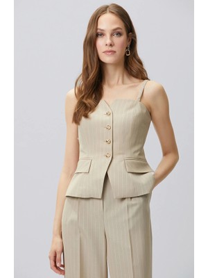 Network Beige Button Detail Blouse