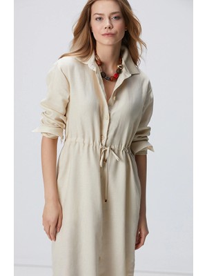 Network Beige Linen Shirt Dress