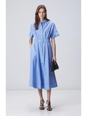 Network Blue Striped Shirt Dress