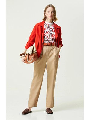 Network Beige Wide-Leg Straight Cut Trousers