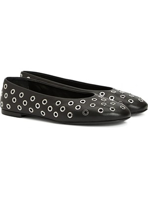 Network Black Leather Ballet Flats