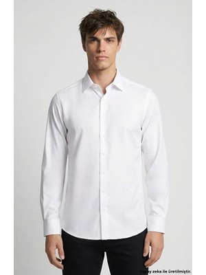 Network Regular Fit White Diagonal Non-Iron Shirt