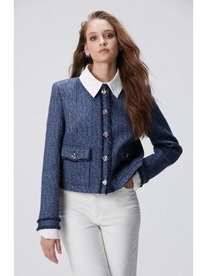 Network Navy Patterned Detachable Collar Jacket