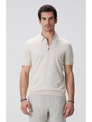 Network Beige Polo Collar Basic Sweater
