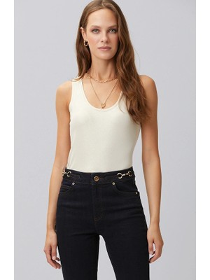 Network Light Beige Thin-Strap Foil Print Ribbed Tank Top