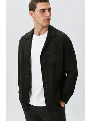 Network Black Patch Pocket Detail Linen Overshirt