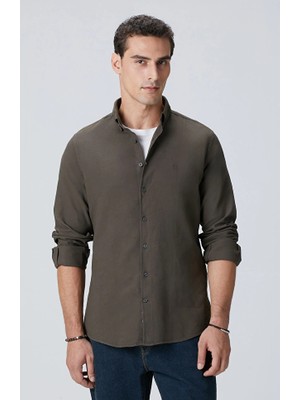 Network Khaki Comfort Fit Honeycomb Pattern Garment-Dyed Shirt