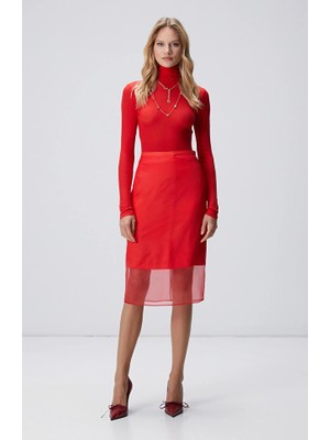 Network Red Midi Organza Skirt