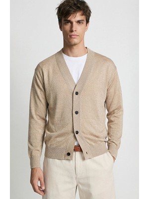 Network Beige Linen Blend Knit Cardigan