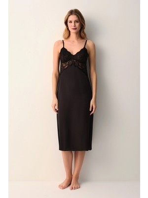 Suwen Black Vivienne Lace Long Nightgown