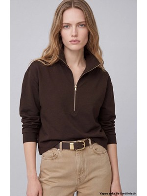 Network Dark Brown Zip-Detail Sweatshirt