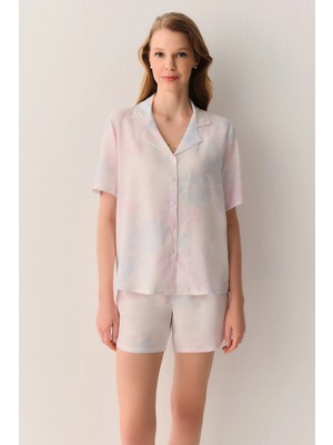 Suwen Pink Kaitlyn Shirt Collar Shorts Pajama Set