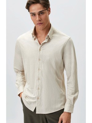 Network Slim Fit Beige Long Sleeve Knit Shirt