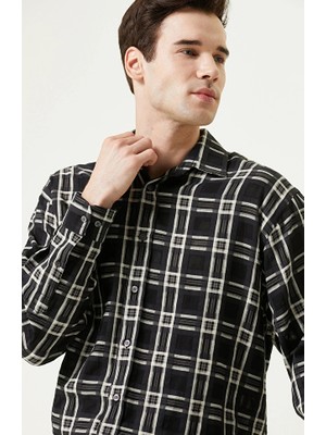 Network Classic Collar Black Woven Plaid Shirt
