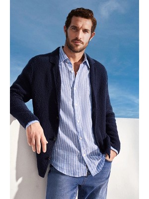 Network Navy Linen Blend Knitwear Jacket
