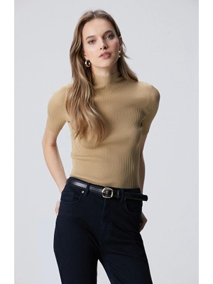 Network Camel Half Sleeve Rayon Basic Sweater