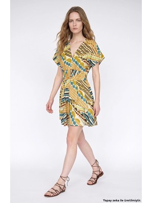 Network Multicolor Patterned Linen Blend Mini Dress