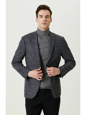 Network Woven Notch Lapel Navy Patterned Jacket