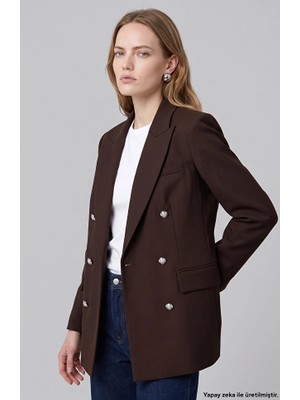 Network Limited Dark Brown Double-Breasted Wool Blend Blazer