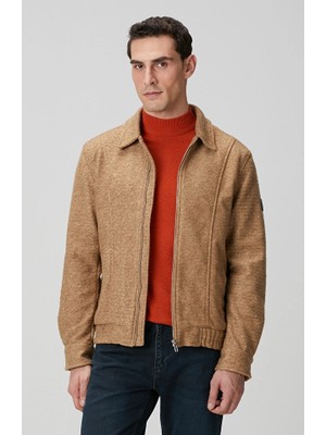 Network Camel Diagonal Patterned Bomber Jacket