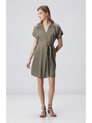 Network Khaki Belted Midi Cupro Dress