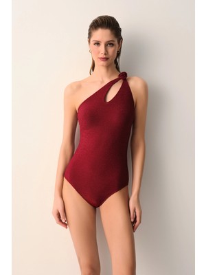 Suwen Burgundy Rosa One-Shoulder Swimsuit
