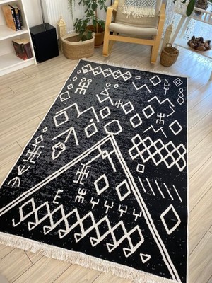 Die Grup Kilim Çift Taraflı Kullanılabilir Iskandinav Seri Dokuma Kilim Siyah-Beyaz