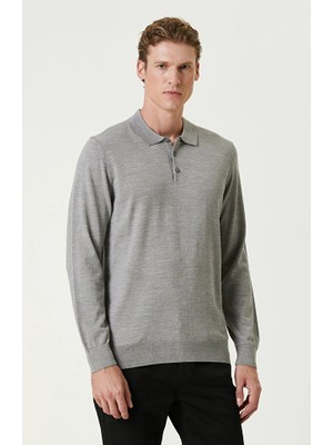 Network Light Grey Polo Collar Wool-Blend Knit Sweater