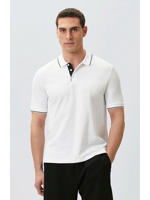 Network White Polo Collar Colored Placket T-Shirt