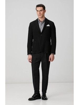 Network Black Diagonal Patterned Linen Blend Trousers