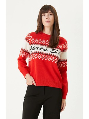 Network Red Wool Blend Jacquard Knit Sweater