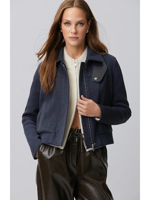 Network Indigo Knit Sleeve Wool Blend Jacket