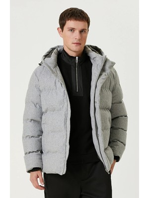 Network Grey Melange Wool Blend Puffer Coat