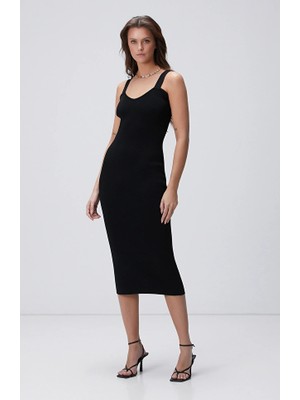 Network Black Midi Knit Dress