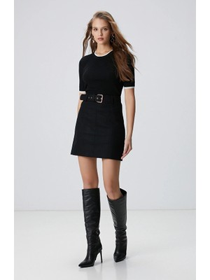 Network Black Wool Blend Mini Skirt