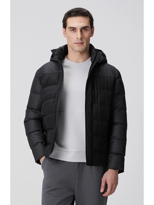 Network Black Hooded Channel Quilted Casual Coat