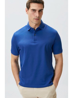 Network Saxe Blue Polo Collar Pique T-Shirt