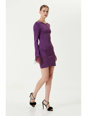 Network Purple Long Sleeve Boat Neck Knit Dress