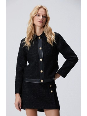 Network Black Buttoned Trimmed Short Tweed Jacket