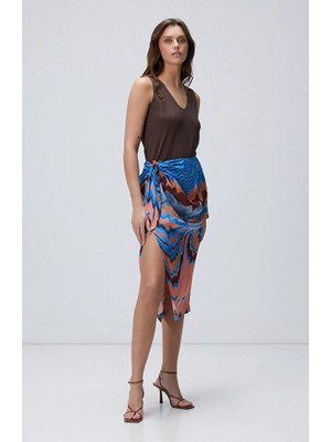 Network Multicolor Patterned Midi Skirt
