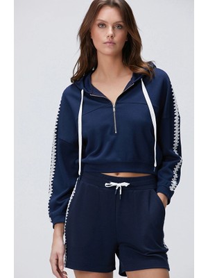 Network Navy Crop Sweatshirt