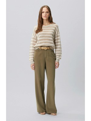 Network Wide Leg Khaki Tencel Blend Casual Pants