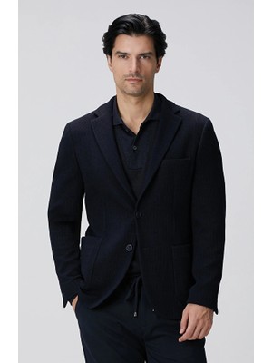 Network Navy Wool Blend Knit Blazer
