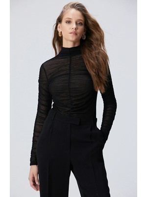 Network Black Flock Printed Knit Blouse