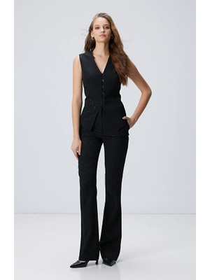 Network Black Striped Sequined Trousers