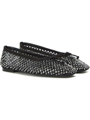 Network Silver Stone Embellished Leather Ballet Flats