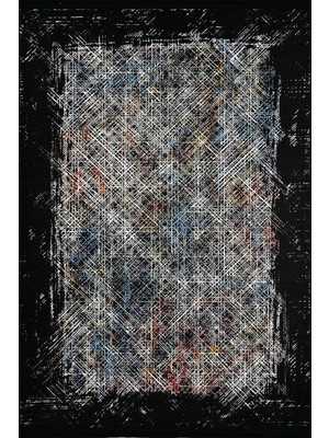 Die Grup Rugs Modern Mira Black 2047 Siyah Geometrik Renkli Çizgi Desenli Halı, 155 x 230