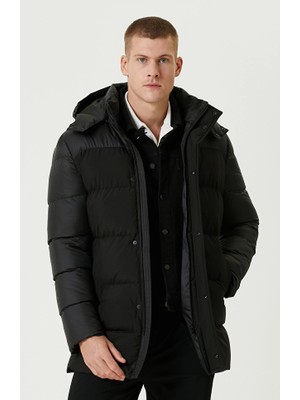 Network Black Hooded Puffer Casual Coat